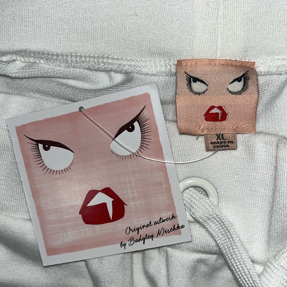 Badgley Mischka NWT Sz XL White Elastic Waistband French Terry Jogger Sweatpants - Picture 5 of 5
